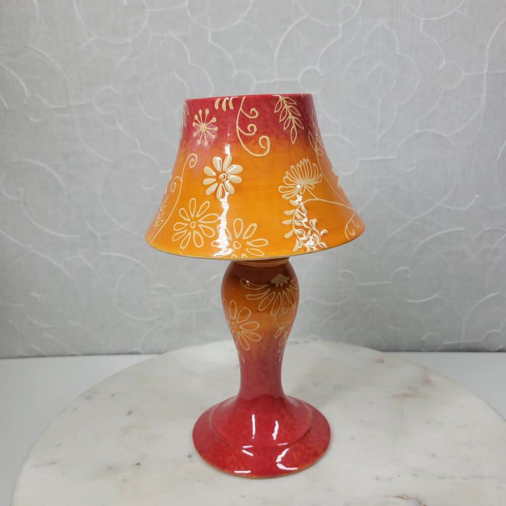 Yankee Candle Floral Votive Lamp 9.5" Orange Ceramic Tealight Holder with Shade